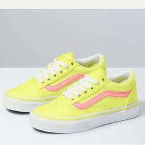 Vans Old Skool Neon Yellow and Pink Glitter Sparkle Size 5